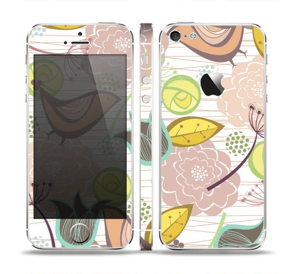 The Vintage Tan & Gold Vector Birds with Flowers Skin Set for the Apple iPhone 5