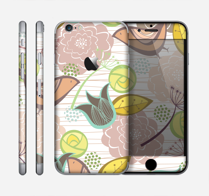 The Vintage Tan & Gold Vector Birds with Flowers Skin for the Apple iPhone 6