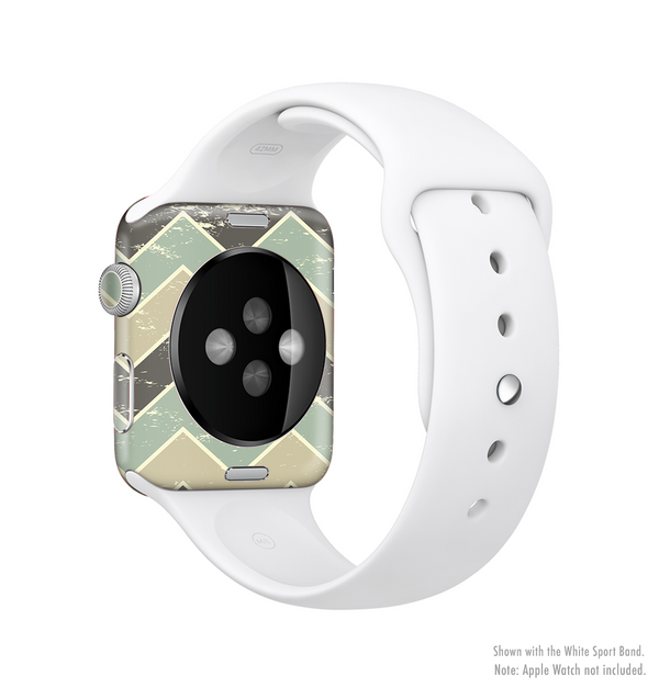 The Vintage Tan & Green Scratch Tall Chevron Full-Body Skin Kit for the Apple Watch