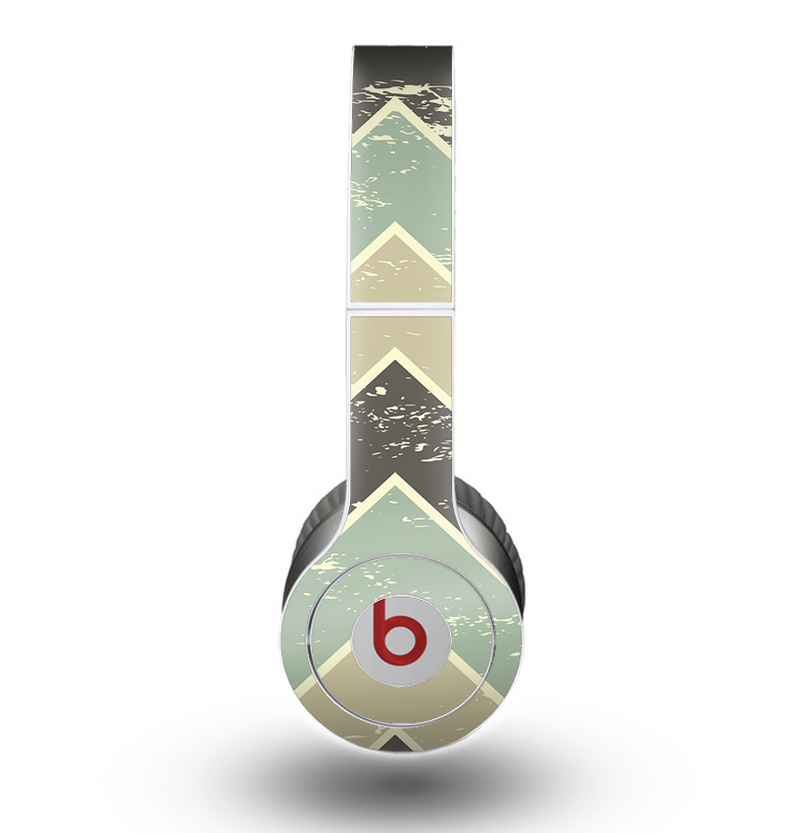 The Vintage Tan & Green Scratch Tall Chevron Skin for the Beats by Dre Original Solo-Solo HD Headphones