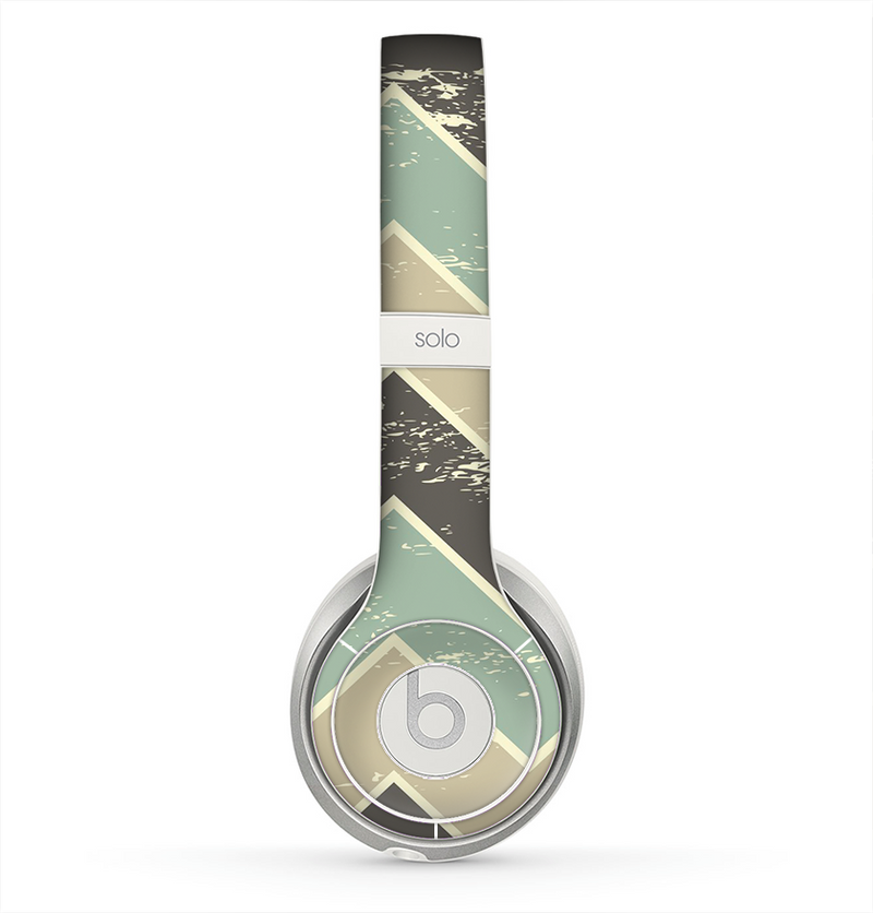 The Vintage Tan & Green Scratch Tall Chevron Skin for the Beats by Dre Solo 2 Headphones