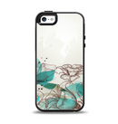 The Vintage Teal and Tan Abstract Floral Design Apple iPhone 5-5s Otterbox Symmetry Case Skin Set