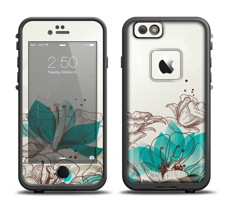 The Vintage Teal and Tan Abstract Floral Design Apple iPhone 6/6s Plus LifeProof Fre Case Skin Set