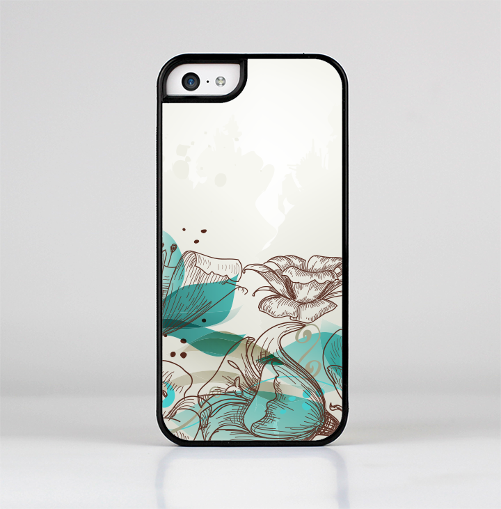 The Vintage Teal and Tan Abstract Floral Design Skin-Sert Case for the Apple iPhone 5c