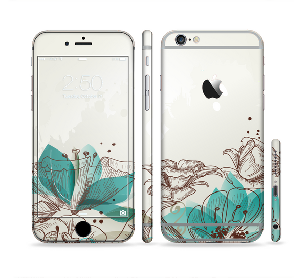 The Vintage Teal and Tan Abstract Floral Design Sectioned Skin Series for the Apple iPhone 6