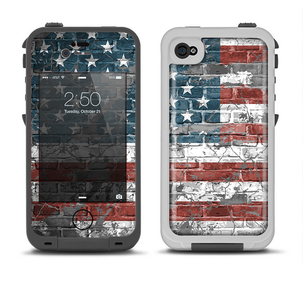 The Vintage USA Flag Apple iPhone 4-4s LifeProof Fre Case Skin Set