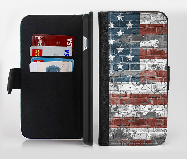 The Vintage USA Flag Ink-Fuzed Leather Folding Wallet Credit-Card Case for the Apple iPhone 6/6s, 6/6s Plus, 5/5s and 5c