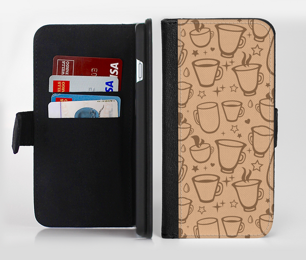The Vintage Vector Coffee Mugs Ink-Fuzed Leather Folding Wallet Credit-Card Case for the Apple iPhone 6/6s, 6/6s Plus, 5/5s and 5c