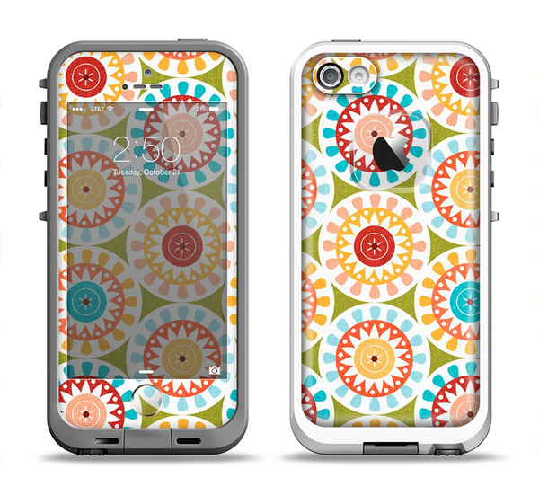 The Vintage Vector Color Circle Pattern Apple iPhone 5-5s LifeProof Fre Case Skin Set