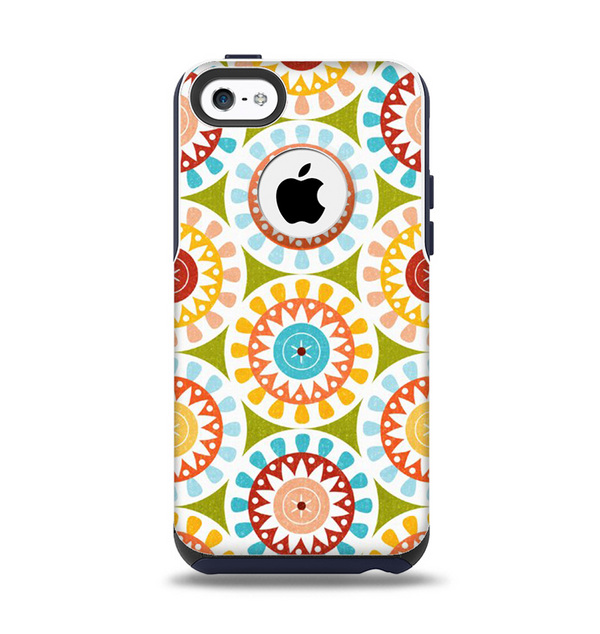 The Vintage Vector Color Circle Pattern Apple iPhone 5c Otterbox Commuter Case Skin Set