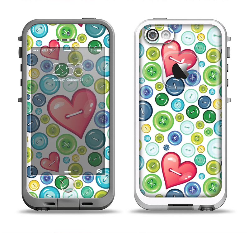 The Vintage Vector Heart Buttons Apple iPhone 5-5s LifeProof Fre Case Skin Set