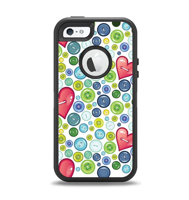 The Vintage Vector Heart Buttons Apple iPhone 5-5s Otterbox Defender Case Skin Set