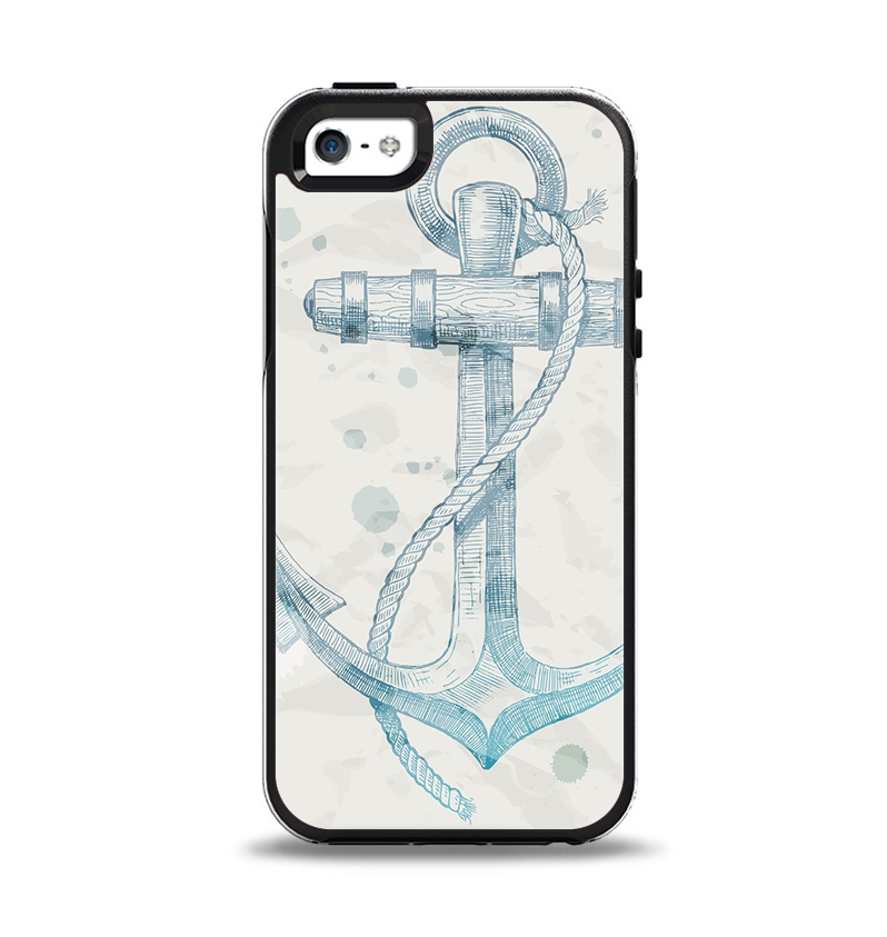 The Vintage White and Blue Anchor Illustration Apple iPhone 5-5s Otterbox Symmetry Case Skin Set