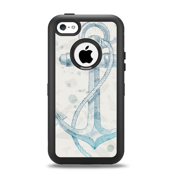 The Vintage White and Blue Anchor Illustration Apple iPhone 5c Otterbox Defender Case Skin Set