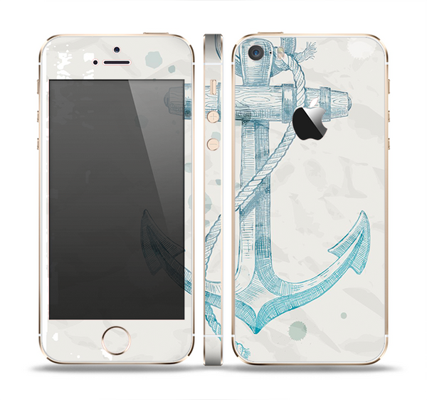 The Vintage White and Blue Anchor Illustration Skin Set for the Apple iPhone 5s