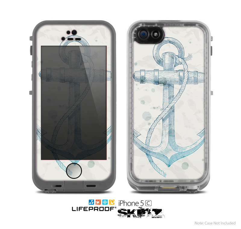 The Vintage White and Blue Anchor Illustration Skin for the Apple iPhone 5c LifeProof Case
