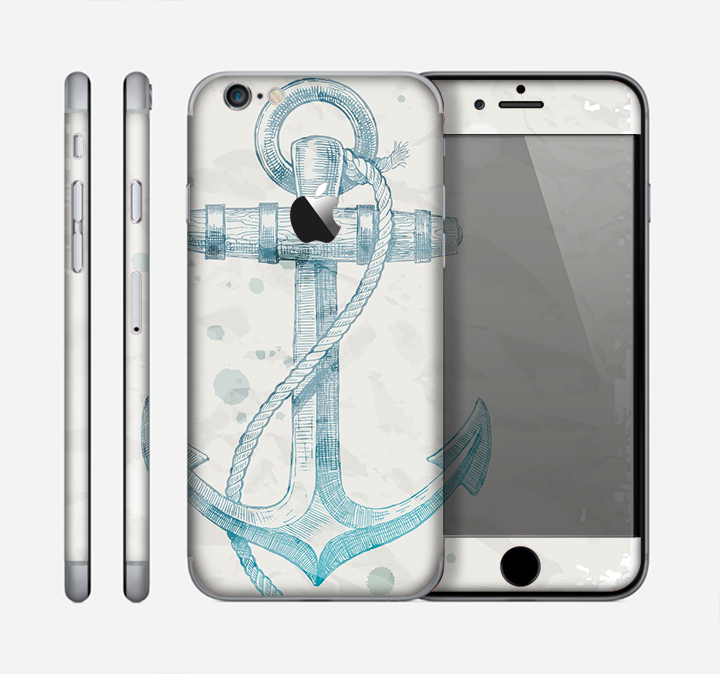 The Vintage White and Blue Anchor Illustration Skin for the Apple iPhone 6