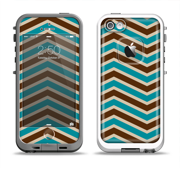 The Vintage Wide Chevron Pattern Brown & Blue Apple iPhone 5-5s LifeProof Fre Case Skin Set