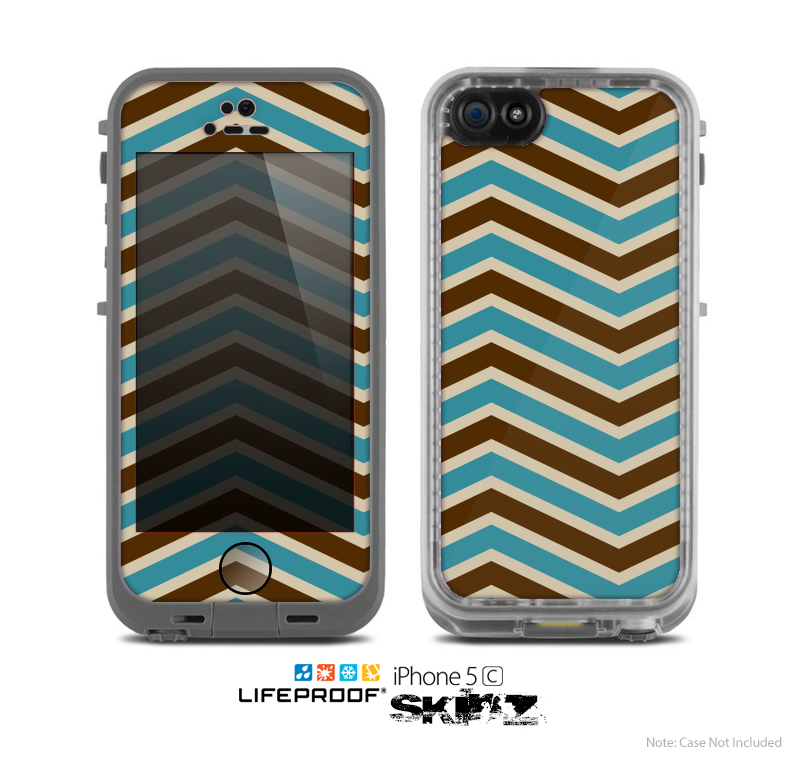 The Vintage Wide Chevron Pattern Brown & Blue Skin for the Apple iPhone 5c LifeProof Case
