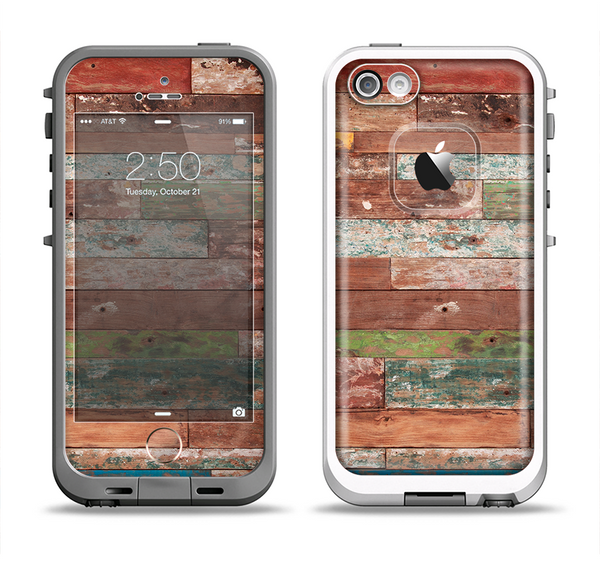 The Vintage Wood Planks Apple iPhone 5-5s LifeProof Fre Case Skin Set