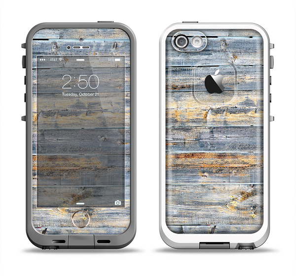 The Vintage Wooden Planks with Yellow Paint Apple iPhone 5-5s LifeProof Fre Case Skin Set