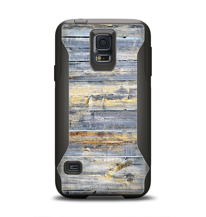 The Vintage Wooden Planks with Yellow Paint Samsung Galaxy S5 Otterbox Commuter Case Skin Set
