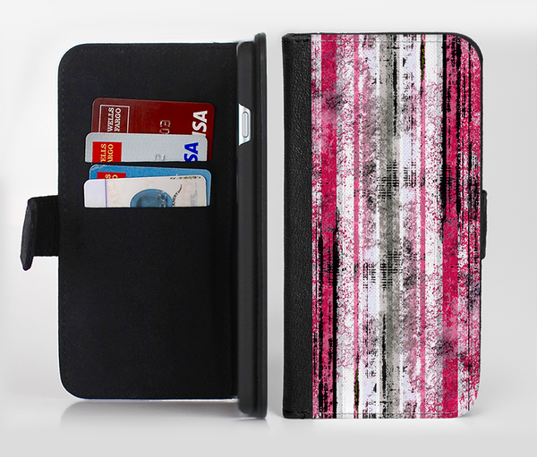 The Vintage Worn Pink Paint Ink-Fuzed Leather Folding Wallet Credit-Card Case for the Apple iPhone 6/6s, 6/6s Plus, 5/5s and 5c