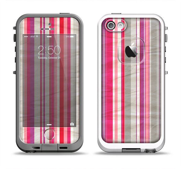 The Vintage Wrinkled Color Tall Stripes Apple iPhone 5-5s LifeProof Fre Case Skin Set