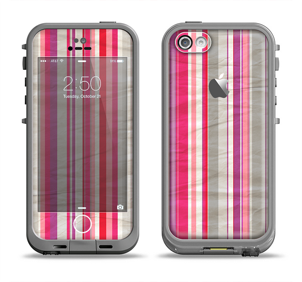 The Vintage Wrinkled Color Tall Stripes Apple iPhone 5c LifeProof Fre Case Skin Set