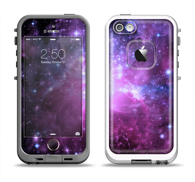 The Violet Glowing Nebula Apple iPhone 5-5s LifeProof Fre Case Skin Set