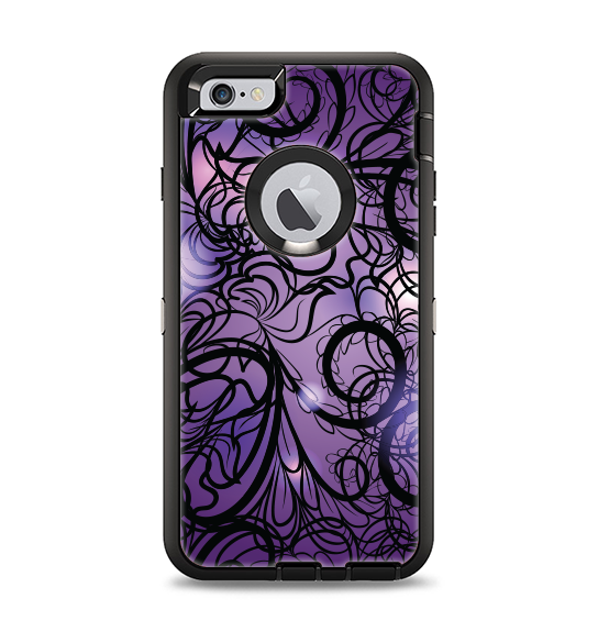 The Violet with Black Highlighted Spirals Apple iPhone 6 Plus Otterbox Defender Case Skin Set