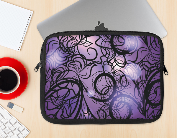 The Violet with Black Highlighted Spirals Ink-Fuzed NeoPrene MacBook Laptop Sleeve