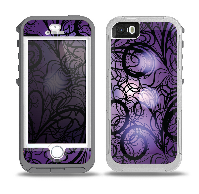 The Violet with Black Highlighted Spirals Skin for the iPhone 5-5s OtterBox Preserver WaterProof Case