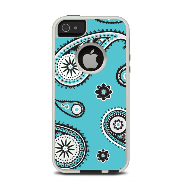 The Vivid Blue & Black Paisley Design Apple iPhone 5-5s Otterbox Commuter Case Skin Set