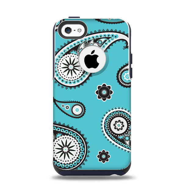 The Vivid Blue & Black Paisley Design Apple iPhone 5c Otterbox Commuter Case Skin Set
