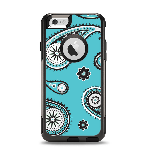 The Vivid Blue & Black Paisley Design Apple iPhone 6 Otterbox Commuter Case Skin Set