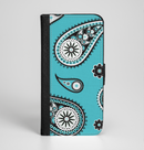 The Vivid Blue & Black Paisley Design Ink-Fuzed Leather Folding Wallet Case for the iPhone 6/6s, 6/6s Plus, 5/5s and 5c