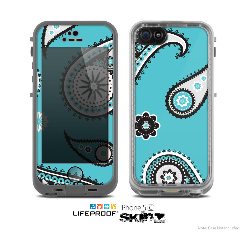 The Vivid Blue & Black Paisley Design Skin for the Apple iPhone 5c LifeProof Case