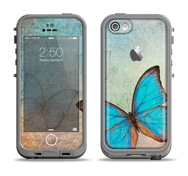 The Vivid Blue Butterfly On Textile Apple iPhone 5c LifeProof Fre Case Skin Set