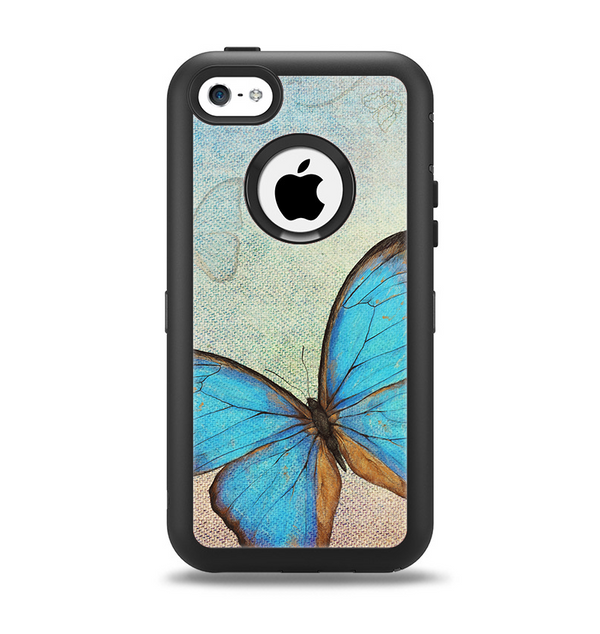 The Vivid Blue Butterfly On Textile Apple iPhone 5c Otterbox Defender Case Skin Set