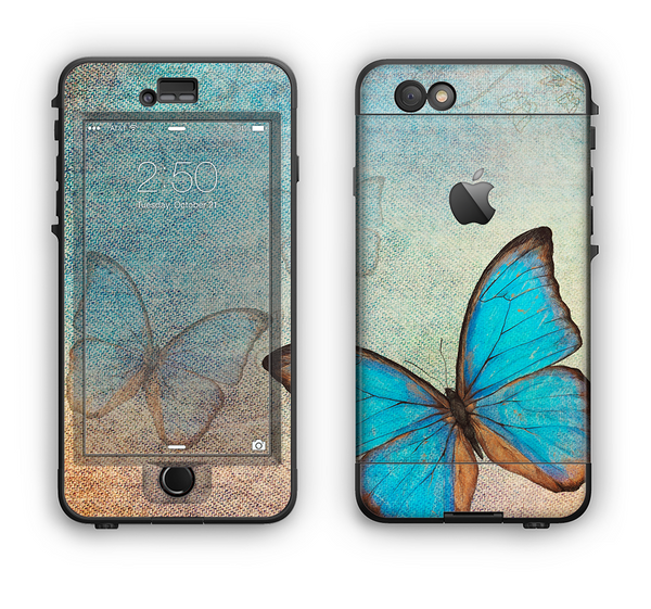 The Vivid Blue Butterfly On Textile Apple iPhone 6 LifeProof Nuud Case Skin Set