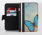 The Vivid Blue Butterfly On Textile Ink-Fuzed Leather Folding Wallet Credit-Card Case for the Apple iPhone 6/6s, 6/6s Plus, 5/5s and 5c