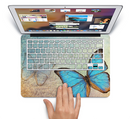 The Vivid Blue Butterfly On Textile Skin Set for the Apple MacBook Pro 15" with Retina Display