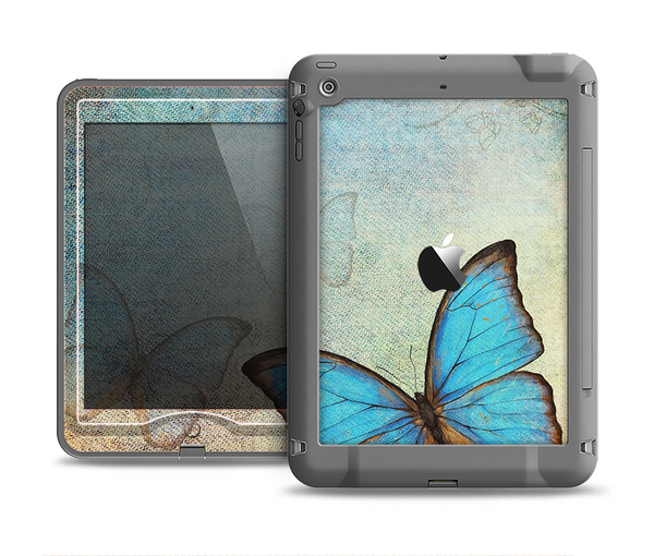 The Vivid Blue Butterfly On Textile Apple iPad Mini LifeProof Nuud Case Skin Set
