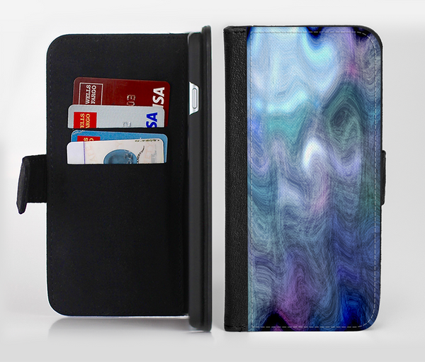 The Vivid Blue Sagging Painted Surface Ink-Fuzed Leather Folding Wallet Credit-Card Case for the Apple iPhone 6/6s, 6/6s Plus, 5/5s and 5c