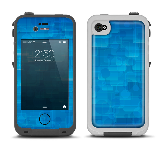 The Vivid Blue Techno Lines Apple iPhone 4-4s LifeProof Fre Case Skin Set