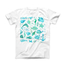 The Vivid Blue Watercolor Sea Creatures V2 ink-Fuzed Front Spot Graphic Unisex Soft-Fitted Tee Shirt