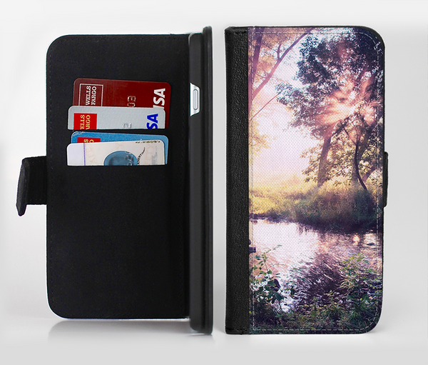 The Vivid Colored Forrest Scene Ink-Fuzed Leather Folding Wallet Credit-Card Case for the Apple iPhone 6/6s, 6/6s Plus, 5/5s and 5c