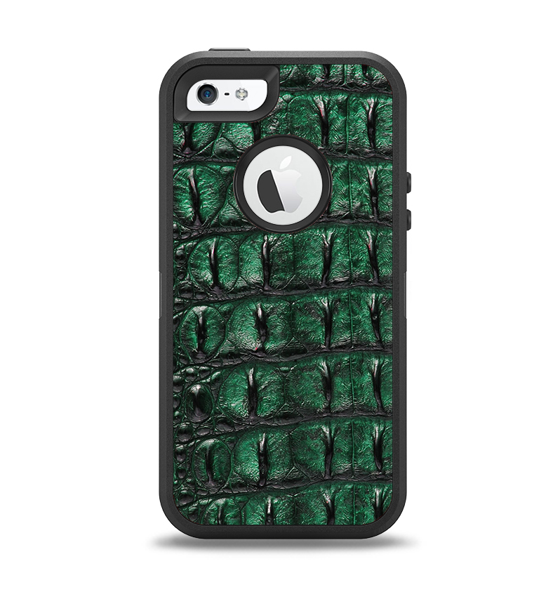 The Vivid Green Crocodile Skin Apple iPhone 5-5s Otterbox Defender Case Skin Set