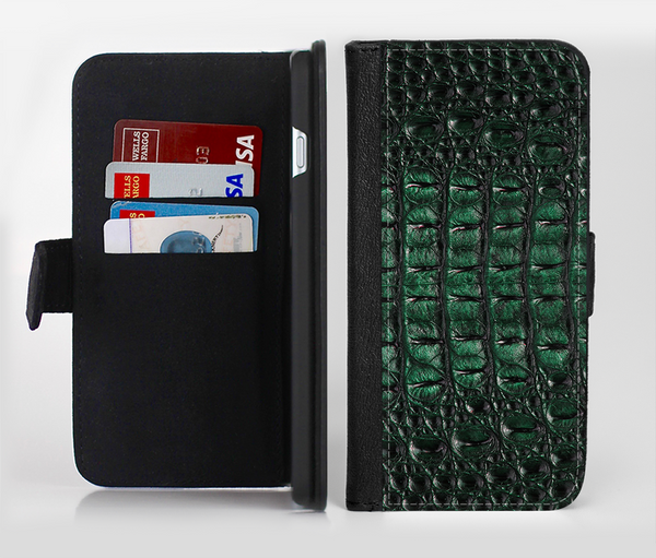 The Vivid Green Crocodile Skin Ink-Fuzed Leather Folding Wallet Credit-Card Case for the Apple iPhone 6/6s, 6/6s Plus, 5/5s and 5c